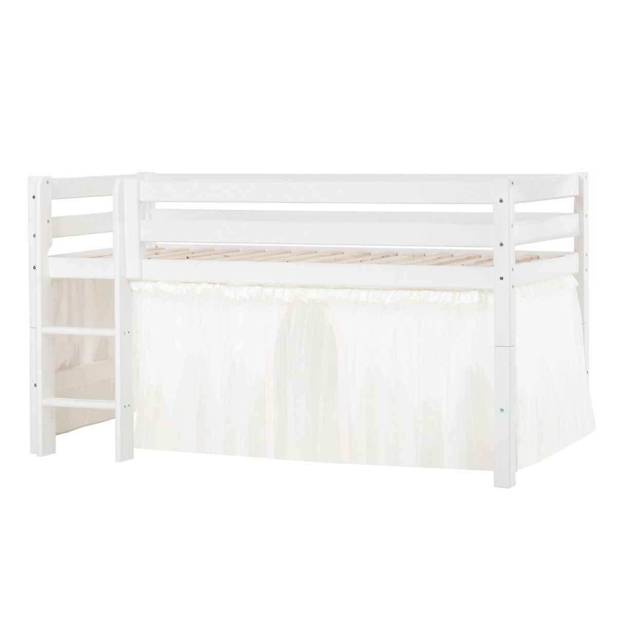 BUNDLE ECO Luxury Halbhochbett 90x200 cm mit gerader Leiter und WINTER WONDERLAND Vorhang