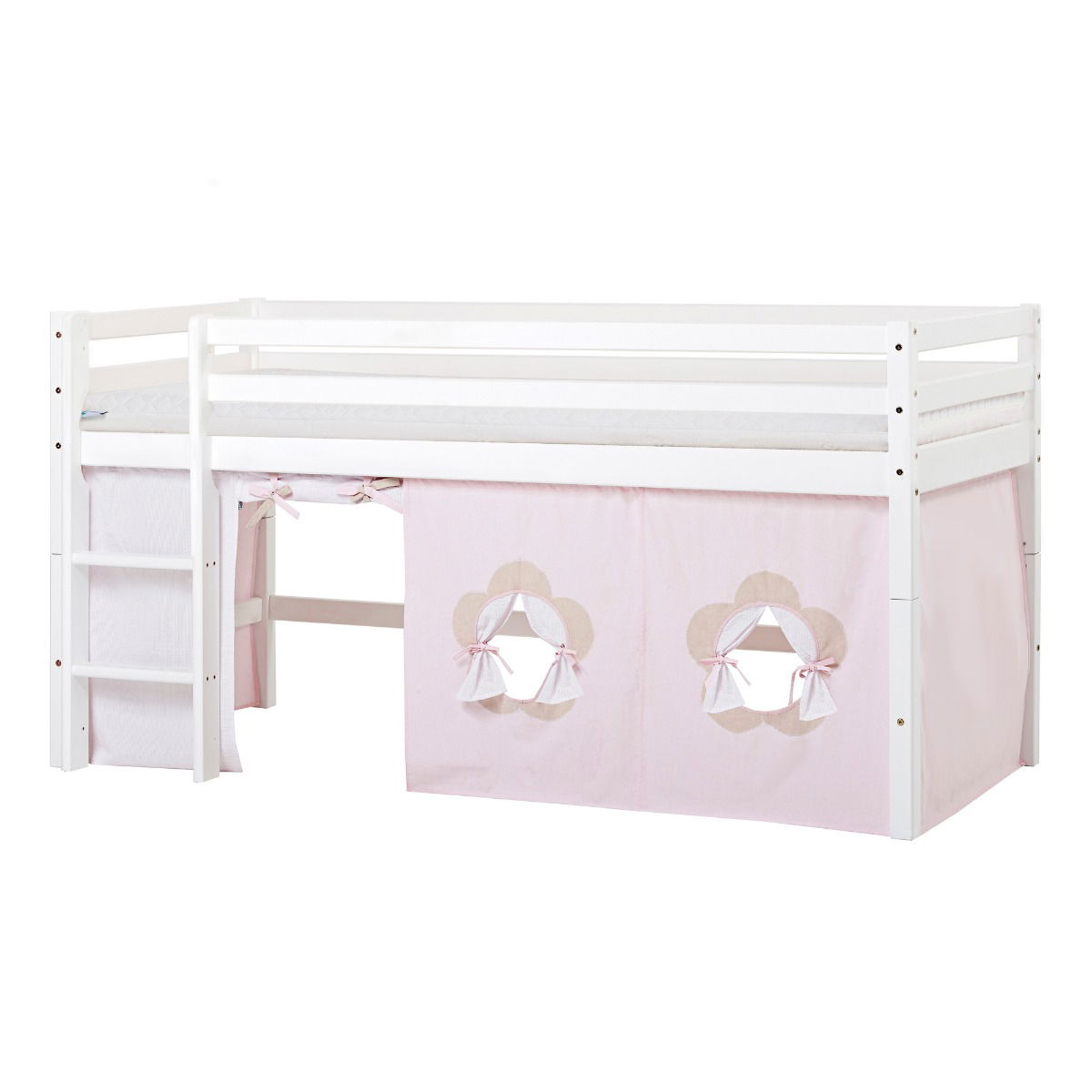 BUNDLE ECO Dream Halbhochbett 90x200 cm mit FAIRYTALE FLOWER Vorhang und ECO Dream-Matratze
