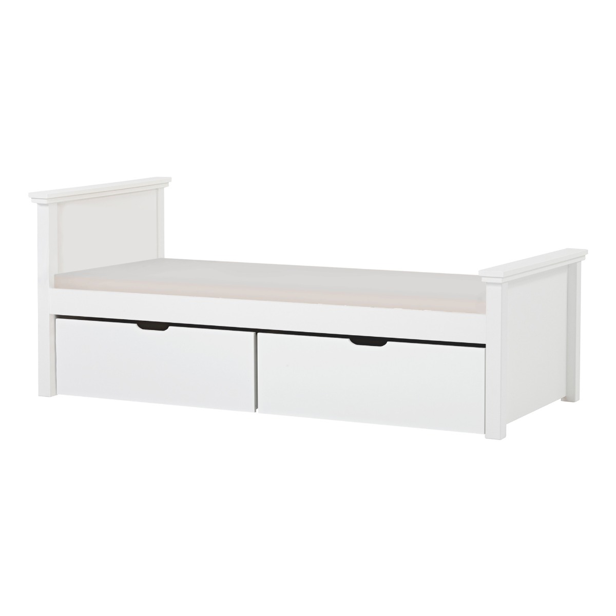 Hoppekids Maja Deluxe Bett 90x200 cm mit hohem und mittelhohem Giebel und Schaum-Matratze und zwei Schubkästen - Matratzenbezugsfarbe: Sand