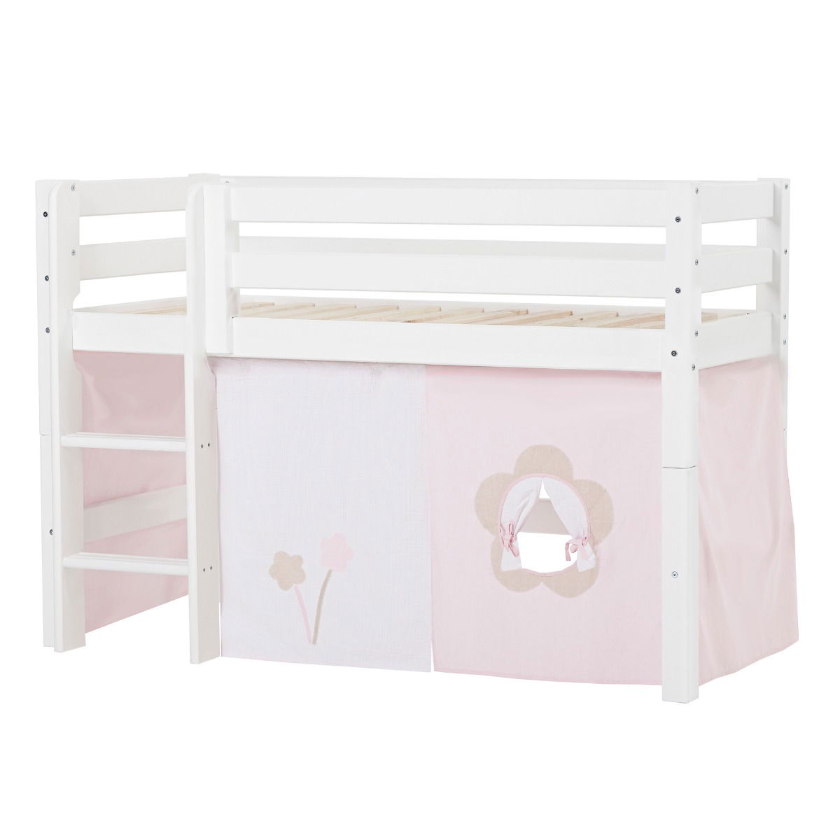 BUNDLE ECO Luxury Halbhochbett 70x160 cm mit FAIRYTALE FLOWER-Vorhang