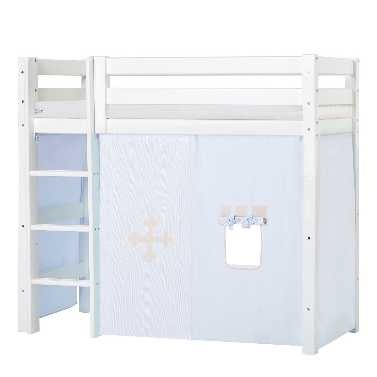 BUNDLE ECO Luxury Mittel-Hochbett 70x160 cm mit FAIRYTALE KNIGHT-Vorhang und ECO Luxury Matratze