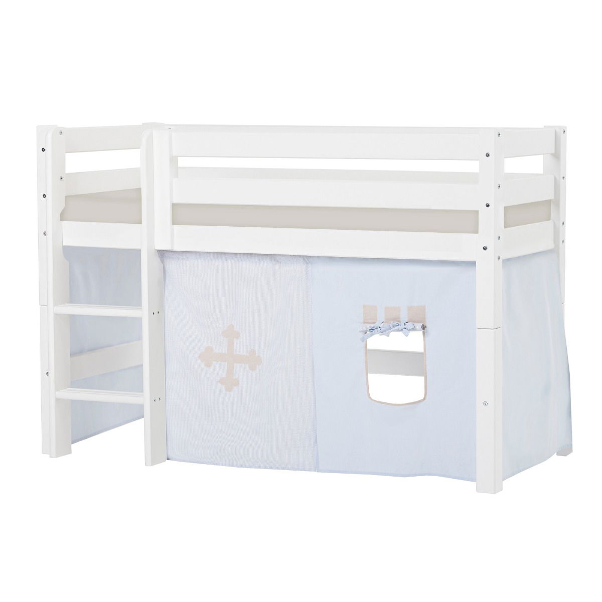 BUNDLE ECO Luxury Halbhochbett 70x160 cm mit FAIRYTALE KNIGHT-Vorhang und Schaummatratze