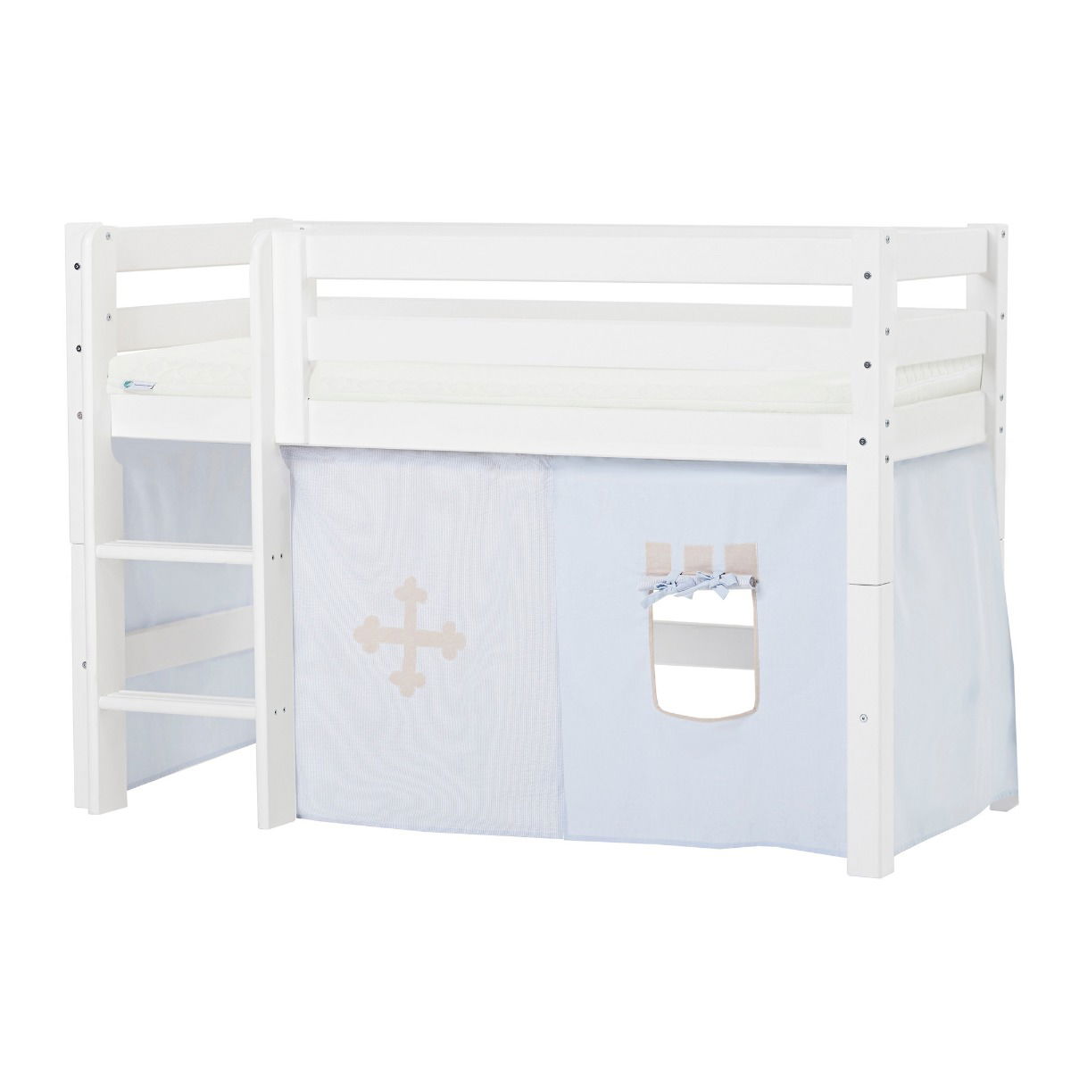BUNDLE ECO Luxury Halbhochbett 70x160 cm mit FAIRYTALE KNIGHT-Vorhang und ECO Luxury Matratze