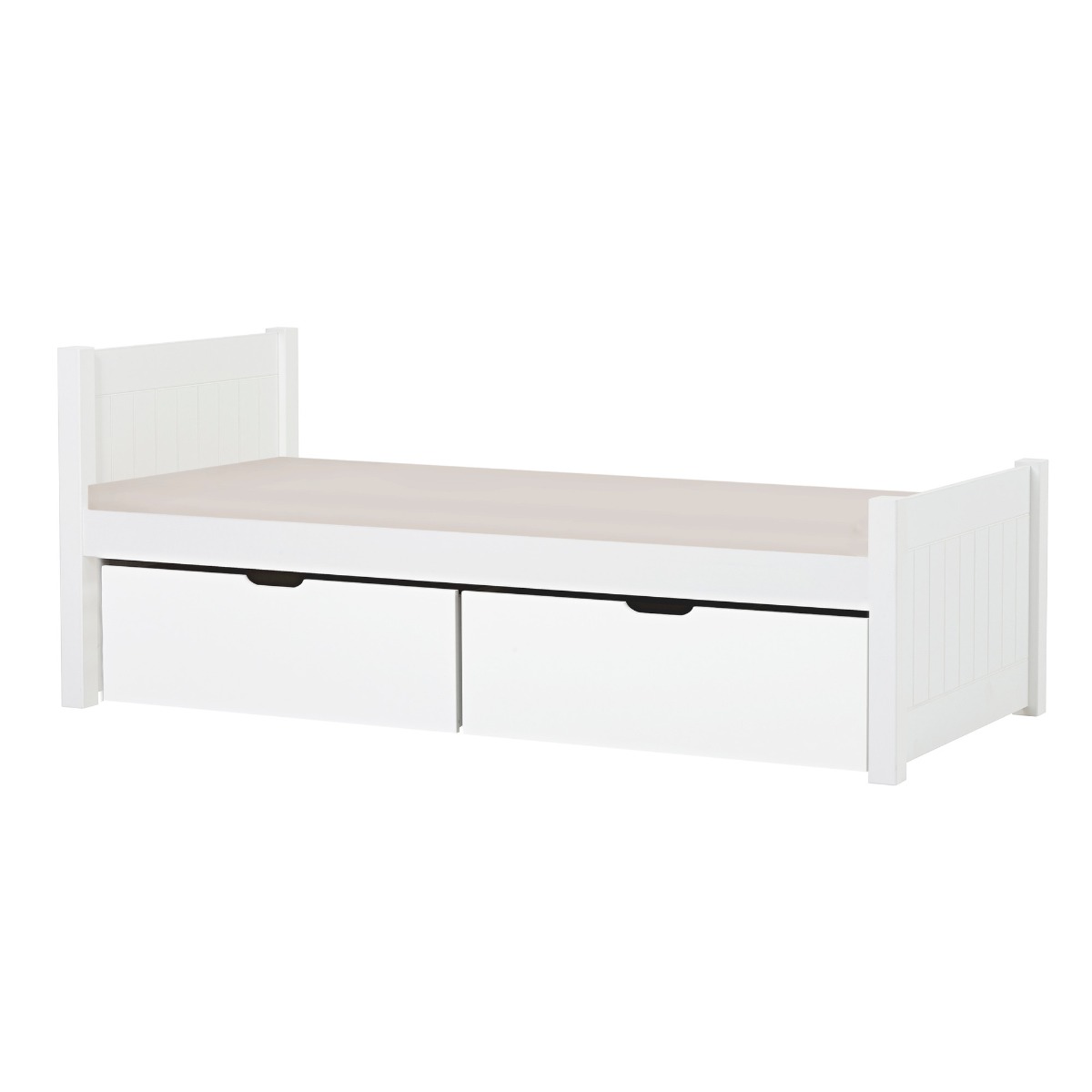 Hoppekids Noah Deluxe Bett 90x200 cm mit hohem und mittelhohem Giebel und Schaum-Matratze und zwei Schubkästen - Matratzenbezugsfarbe: Sand