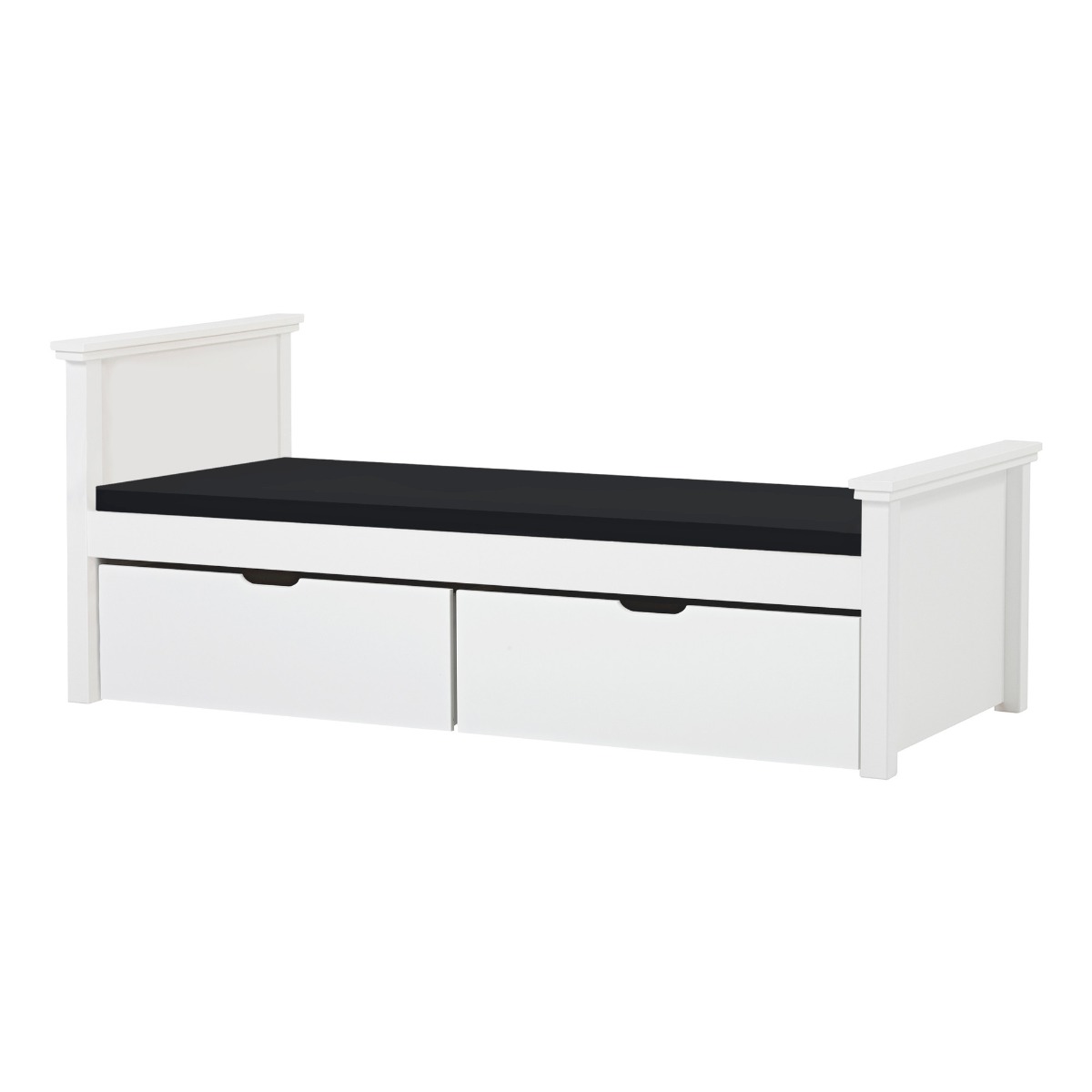 Hoppekids Maja Deluxe Bett 90x200 cm mit hohem und mittelhohem Giebel und Schaum-Matratze und zwei Schubkästen - Matratzenbezugsfarbe: Schwarz