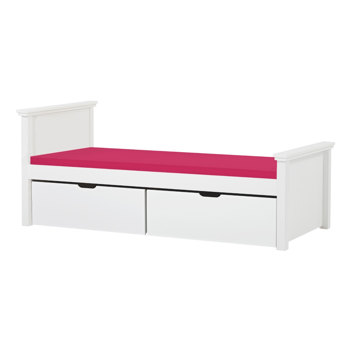 Hoppekids Maja Deluxe Bett 90x200 cm mit hohem und mittelhohem Giebel und Schaum-Matratze und zwei Schubkästen - Matratzenbezugsfarbe: Pink