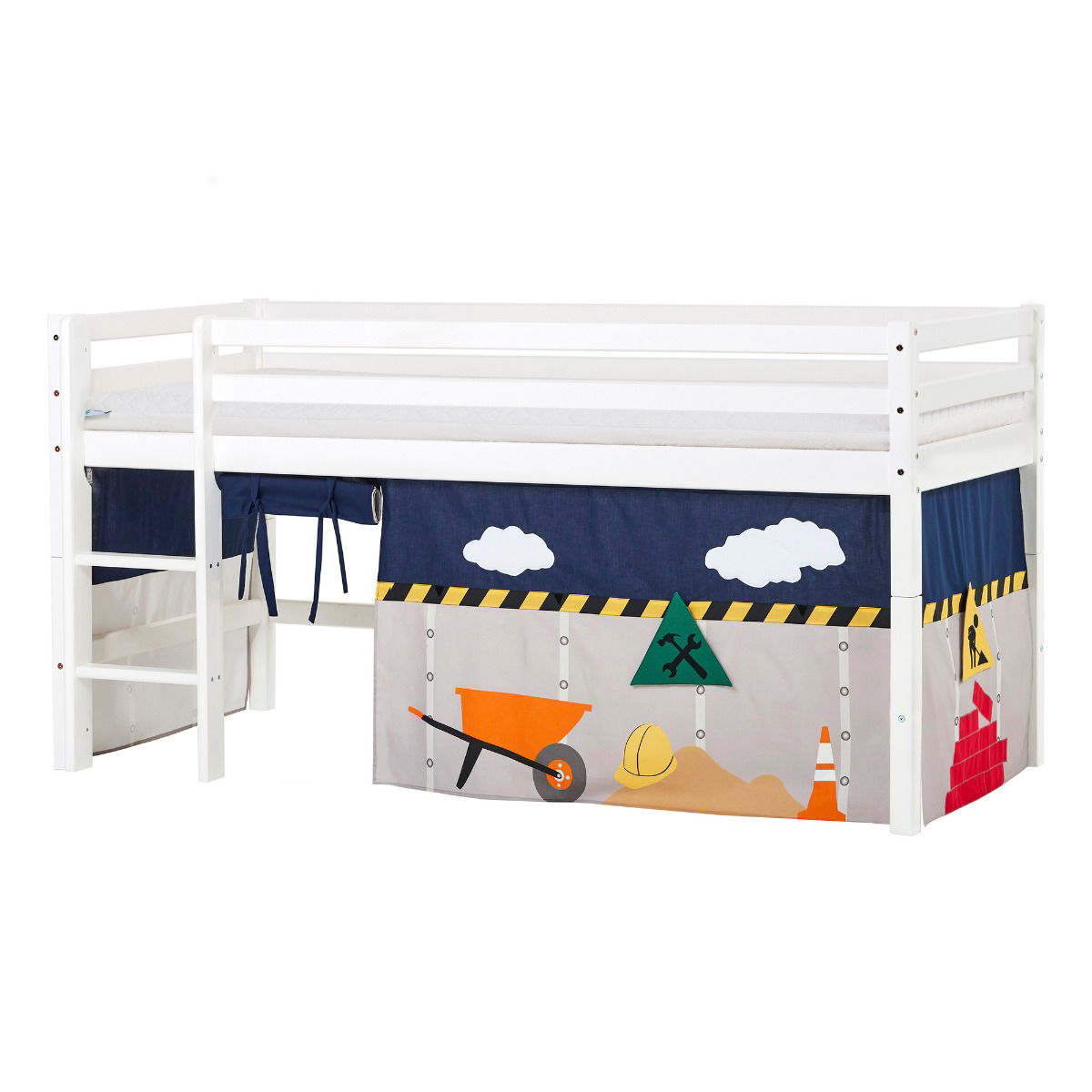 BUNDLE ECO Dream Halbhochbett 90x200 cm mit CONSTRUCTION Vorhang und ECO Dream-Matratze