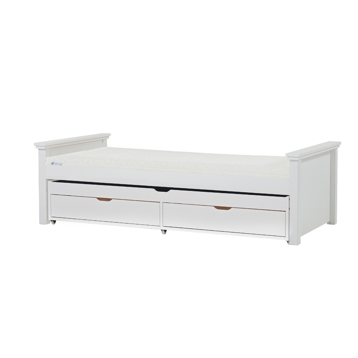 Hoppekids Maja Deluxe Bett 90x200 cm mit mittelhohen Giebeln Eco Luxury-Matratze und Auszieh-/Gästebett 90x190 cm - Matratzenbezugsfarbe: Schwarz