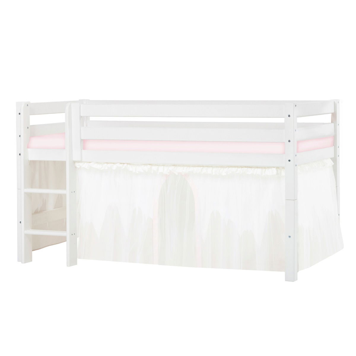 BUNDLE ECO Luxury Halbhochbett 90x200 cm mit WINTER WONDERLAND Vorhang und Schaummatratze