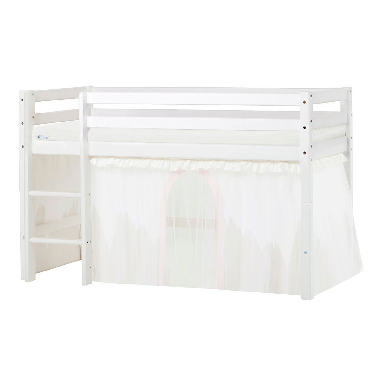 BUNDLE ECO Dream Halbhochbett 70x160 cm mit WINTER WONDERLAND Vorhang mit Tüll und ECO Dream-Matratze