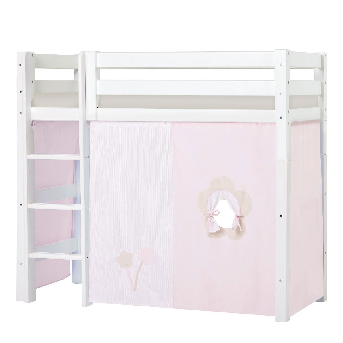 BUNDLE ECO Luxury Mittel-Hochbett 70x160 cm mit FAIRYTALE FLOWER-Vorhang und Schaummatratze