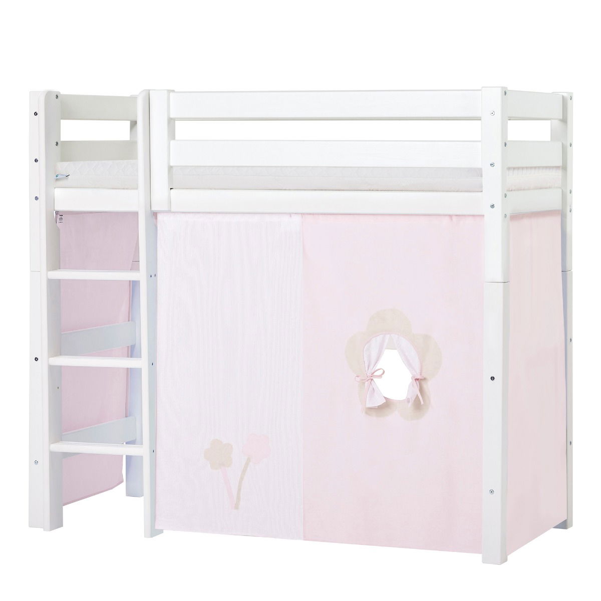 BUNDLE ECO Luxury Mittel-Hochbett 70x160 cm mit FAIRYTALE FLOWER-Vorhang und ECO Luxury Matratze