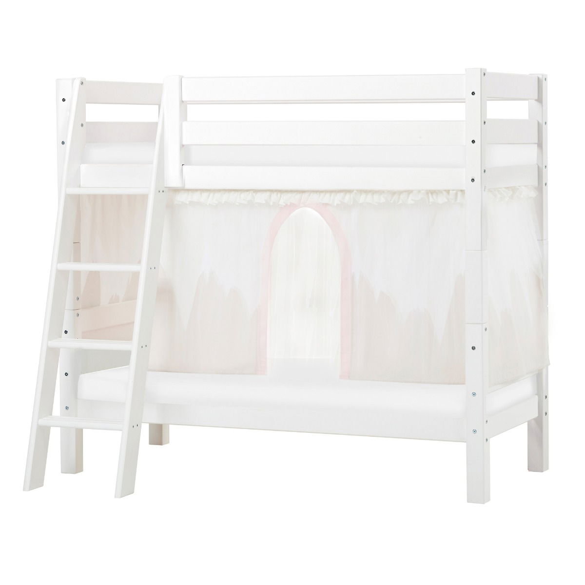 BUNDLE ECO Luxury Etagenbett 70x160 cm mit schräger Leiter mit WINTER WONDERLAND Vorhang und ECO Luxury Matratze