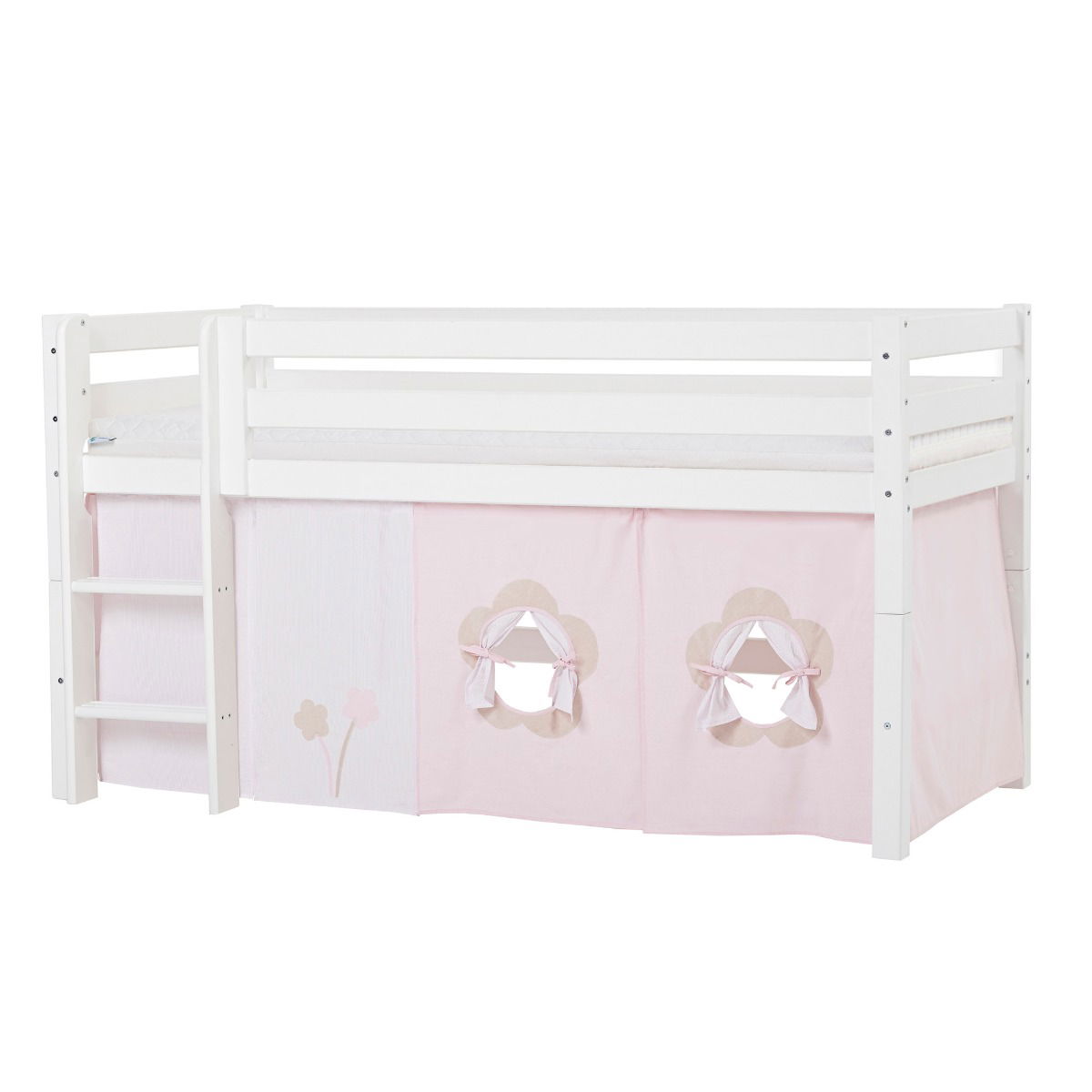 BUNDLE ECO Luxury Halbhochbett 90x200 cm mit FAIRYTALE FLOWER-Vorhang und ECO Luxury Matratze