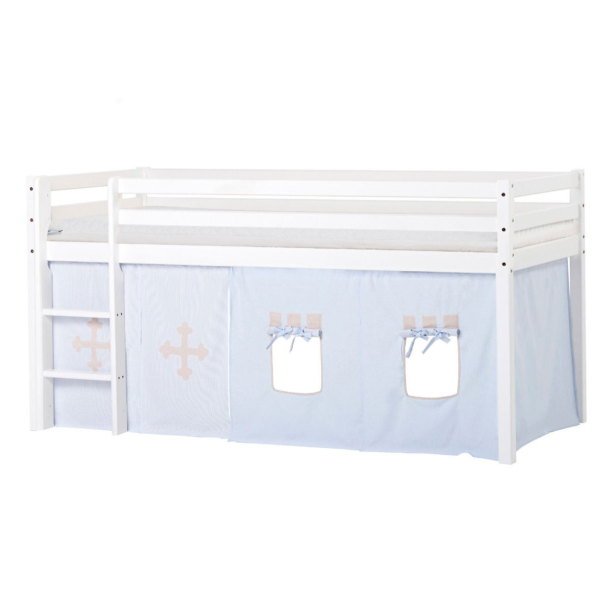 BUNDLE ECO Dream Halbhochbett 90x200 cm mit FAIRYTALE KNIGHT Vorhang und ECO Dream-Matratze