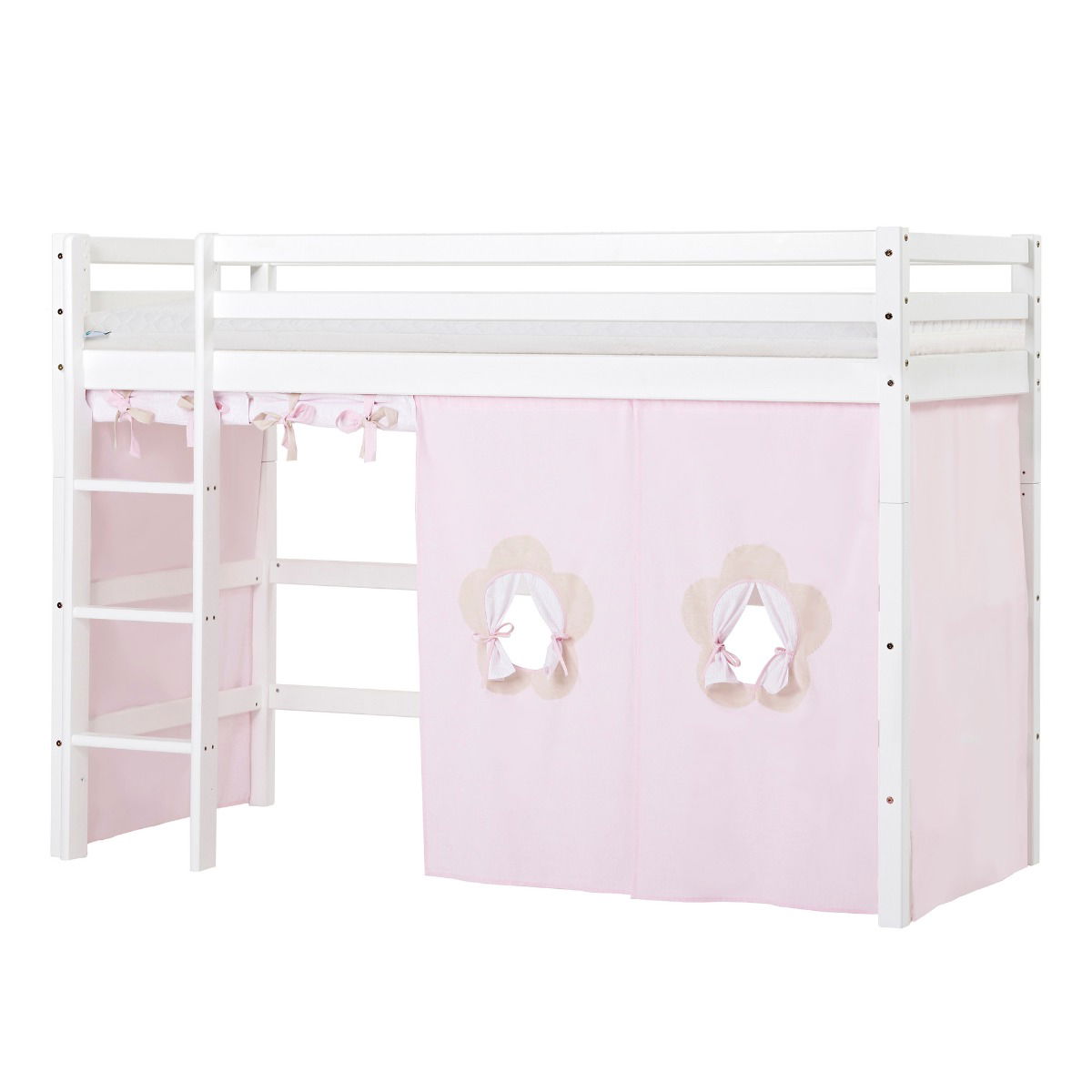 BUNDLE ECO Dream Mittel-hochbett 90x200 cm mit FAIRYTALE FLOWER Vorhang und ECO Dream-Matratze