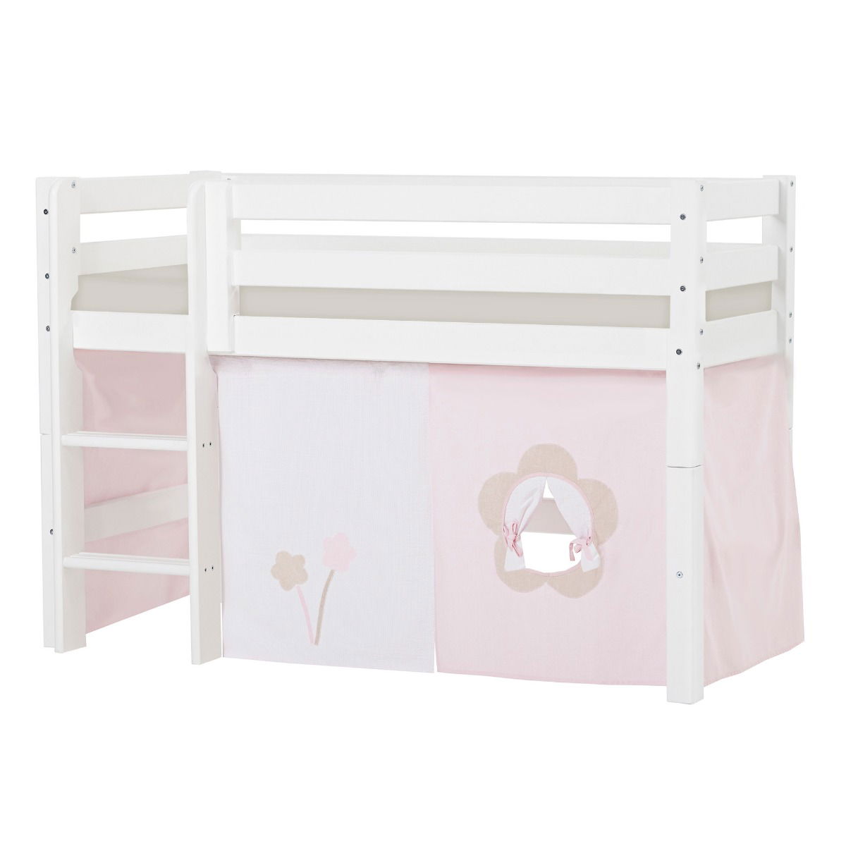 BUNDLE ECO Luxury Halbhochbett 70x160 cm mit FAIRYTALE FLOWER-Vorhang und Schaummatratze
