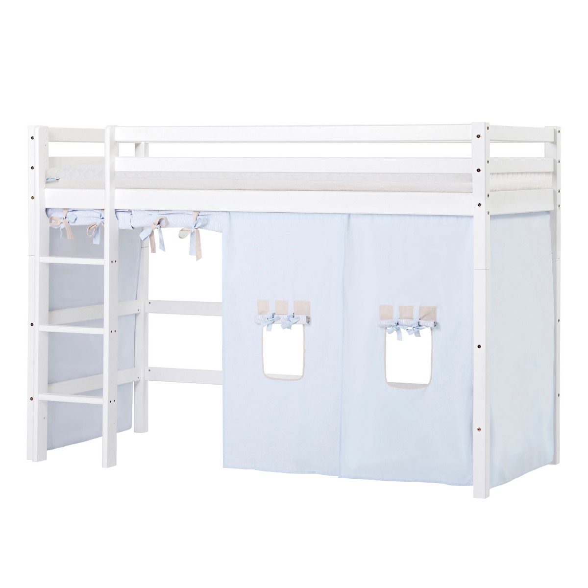 BUNDLE ECO Dream Mittel-hochbett 90x200 cm mit FAIRYTALE KNIGHT Vorhang und ECO Dream-Matratze