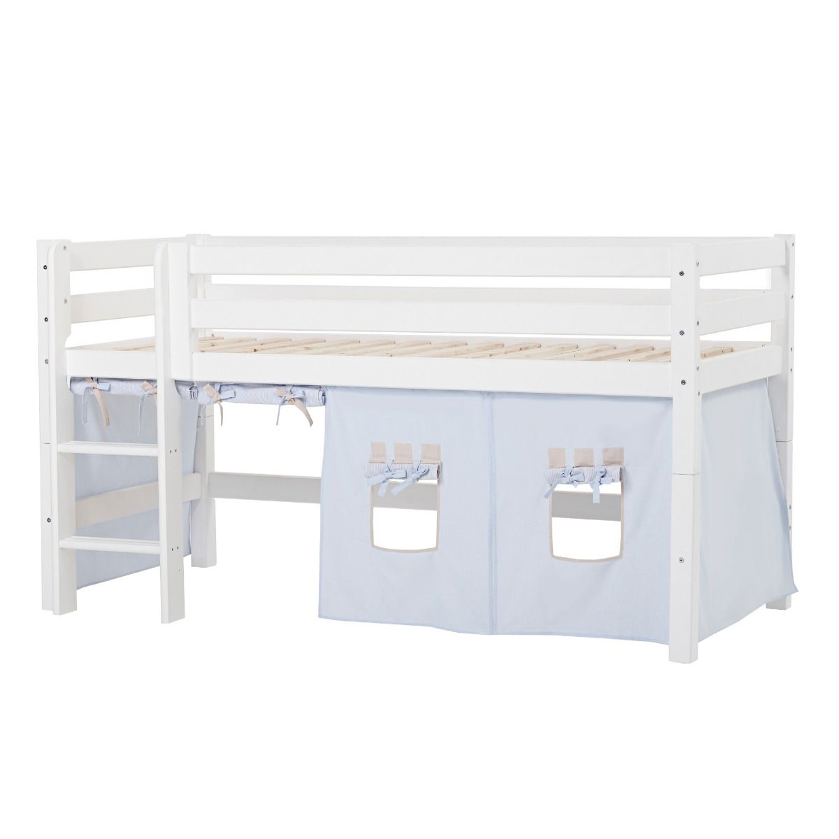 BUNDLE ECO Luxury Halbhochbett 90x200 cm mit gerader Leiter und FAIRYTALE KNIGHT-Vorhang