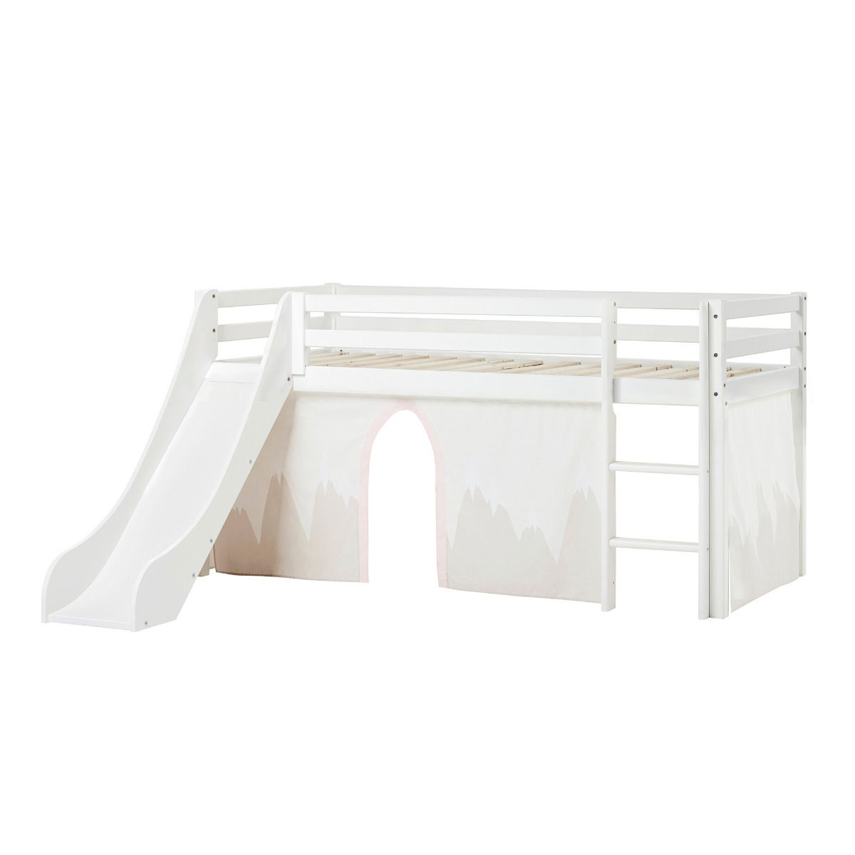 BUNDLE ECO Dream Halbhochbett 90x200 cm (nicht teilbar) mit Rutsche mit WINTER WONDERLAND Vorhang