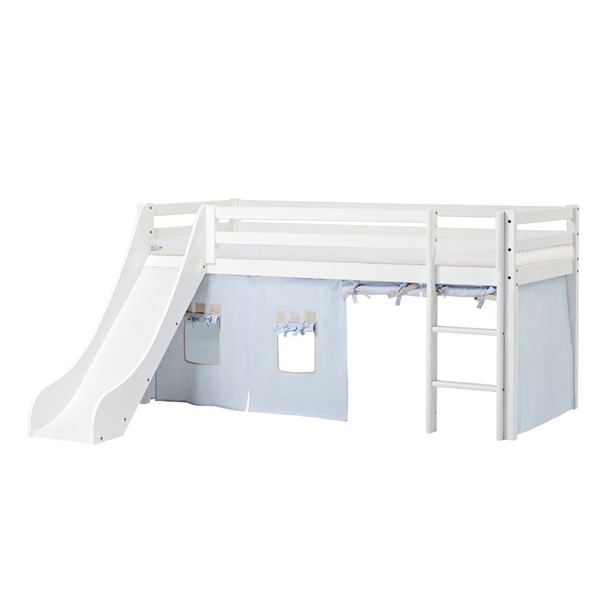 BUNDLE ECO Dream Halbhochbett 90x200 cm (nicht teilbar) mit Rutsche mit FAIRYTALE KNIGHT Vorhang und ECO Dream-Matratze