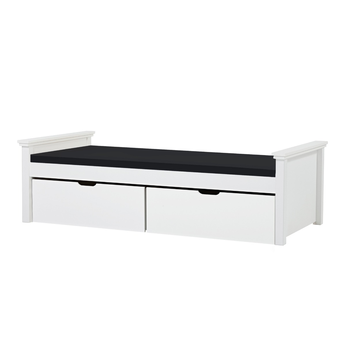 Hoppekids Maja Deluxe Bett 90x200 cm mit mittelhohen Giebeln Schaum-Matratze und zwei Schubkästen - Matratzenbezugsfarbe: Schwarz