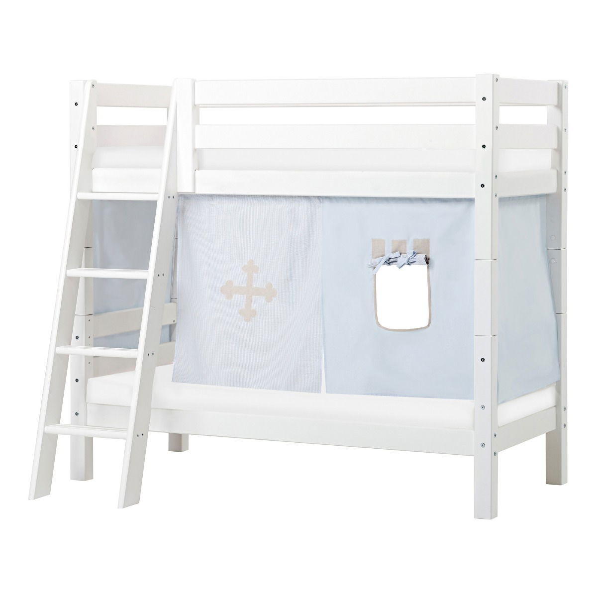 BUNDLE ECO Luxury Etagenbett 70x160 cm mit schräger Leiter mit FAIRYTALE KNIGHT-Vorhang und ECO Luxury Matratze