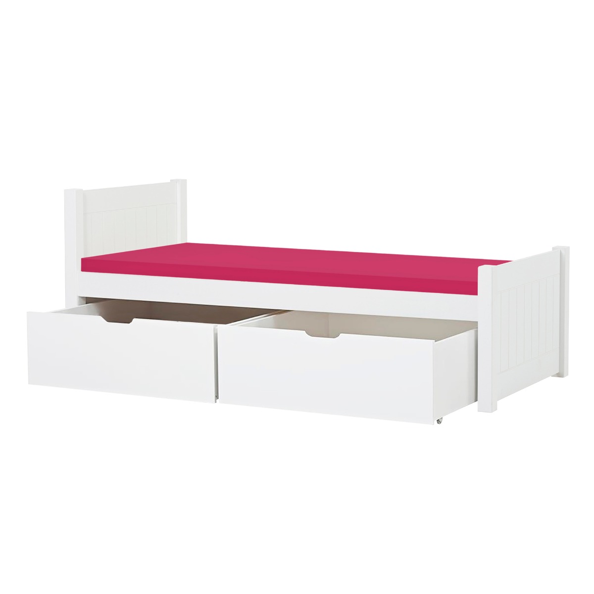 Hoppekids Noah Deluxe Bett 90x200 cm mit hohem und mittelhohem Giebel und Kaltschaum-Matratze und zwei Schubkästen - Matratzenbezugsfarbe: Pink