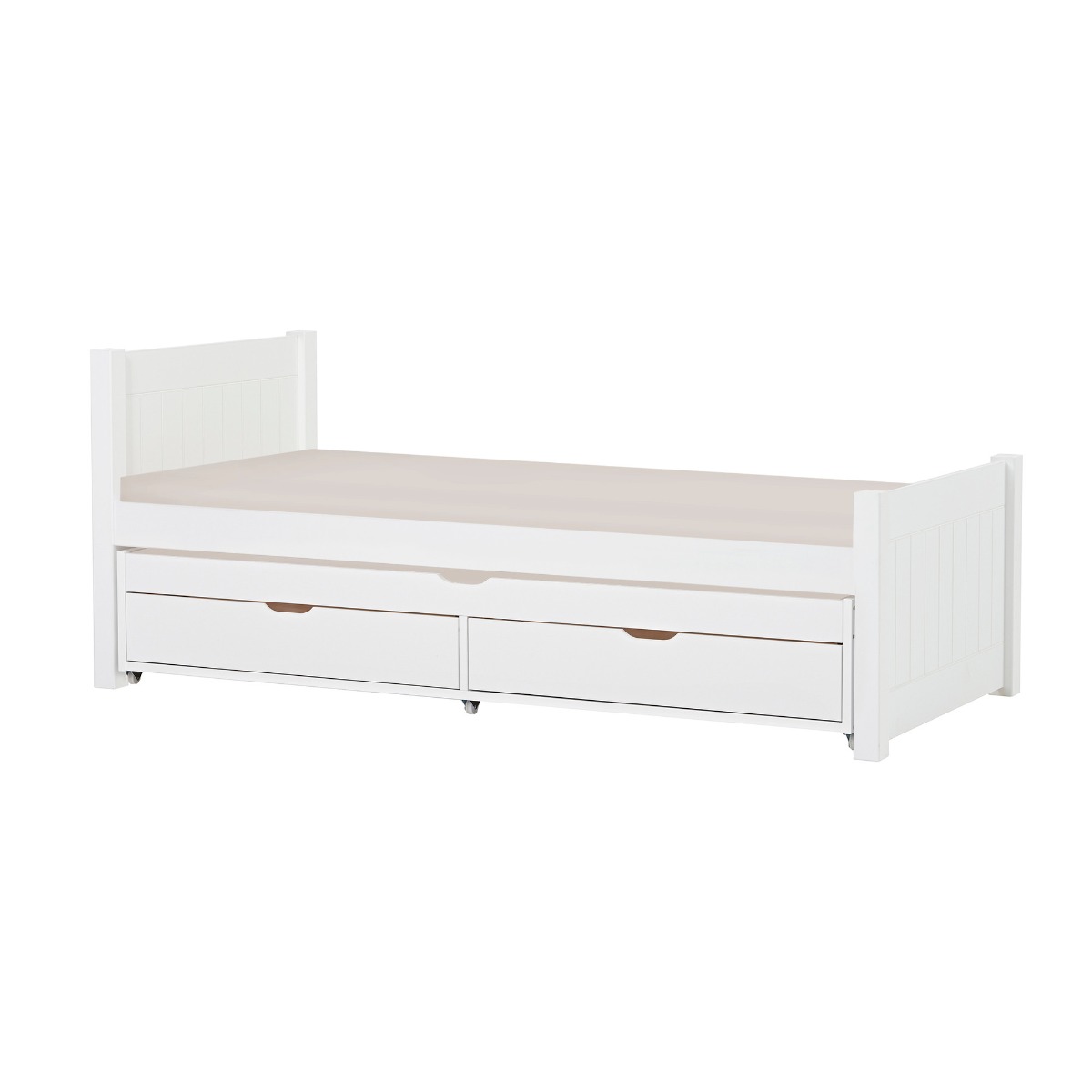 Hoppekids Noah Deluxe Bett 90x200 cm mit hohem und mittelhohem Giebel und Kaltschaum-Matratze und Auszieh-/Gästebett 70x190 cm  - Matratzenbezugsfarbe: Sand