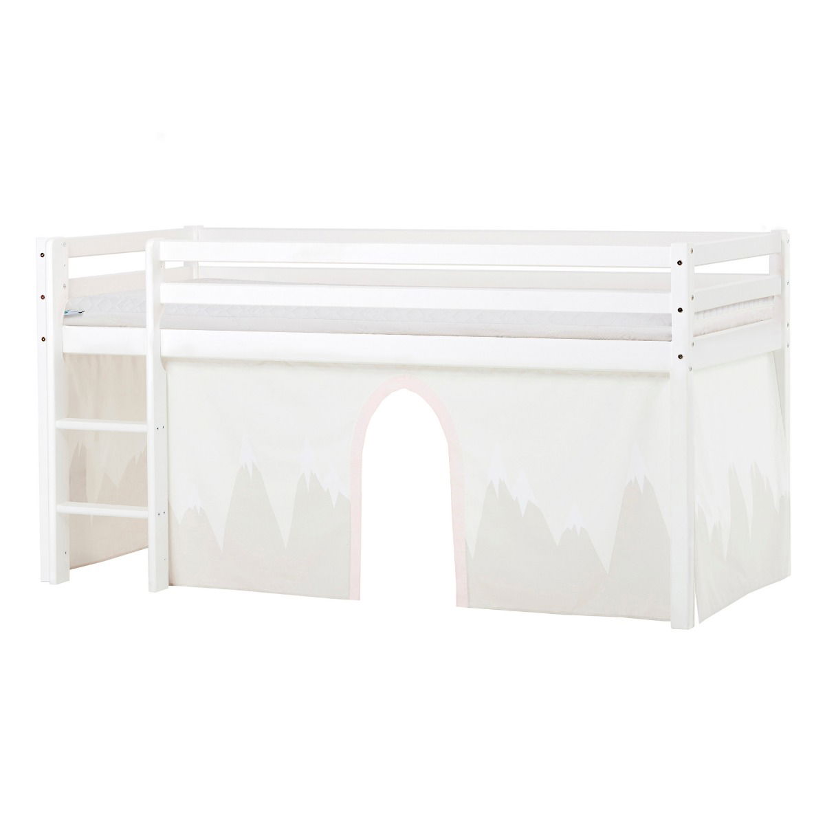 BUNDLE ECO Dream Halbhochbett 90x200 cm (nicht teilbar) mit WINTER WONDERLAND Vorhang und ECO Dream-Matratze