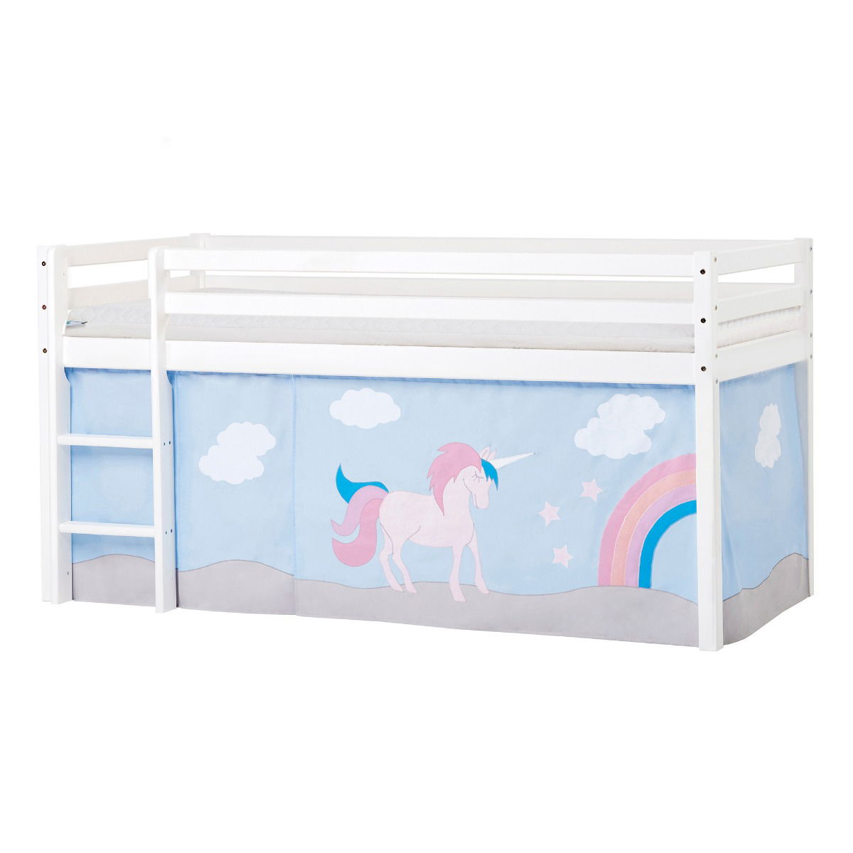 BUNDLE ECO Dream Halbhochbett 90x200 cm (nicht teilbar) mit UNICORN Vorhang und ECO Dream-Matratze