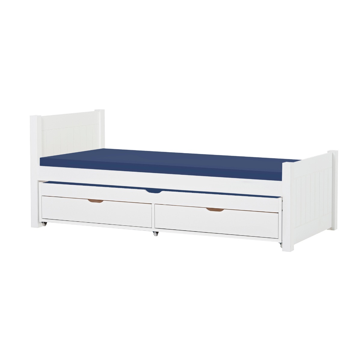 Hoppekids Noah Deluxe Bett 90x200 cm mit hohem und mittelhohem Giebel und Schaum-Matratze und Auszieh-/Gästebett 90x190 cm  - Matratzenbezugsfarbe: Schwarz