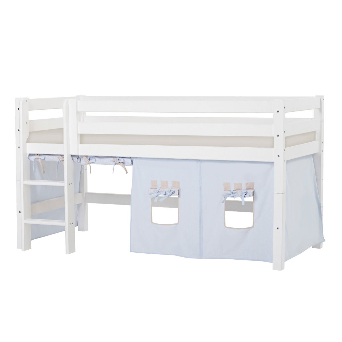 BUNDLE ECO Luxury Halbhochbett 90x200 cm mit FAIRYTALE KNIGHT-Vorhang und Kaltschaum-Matratze