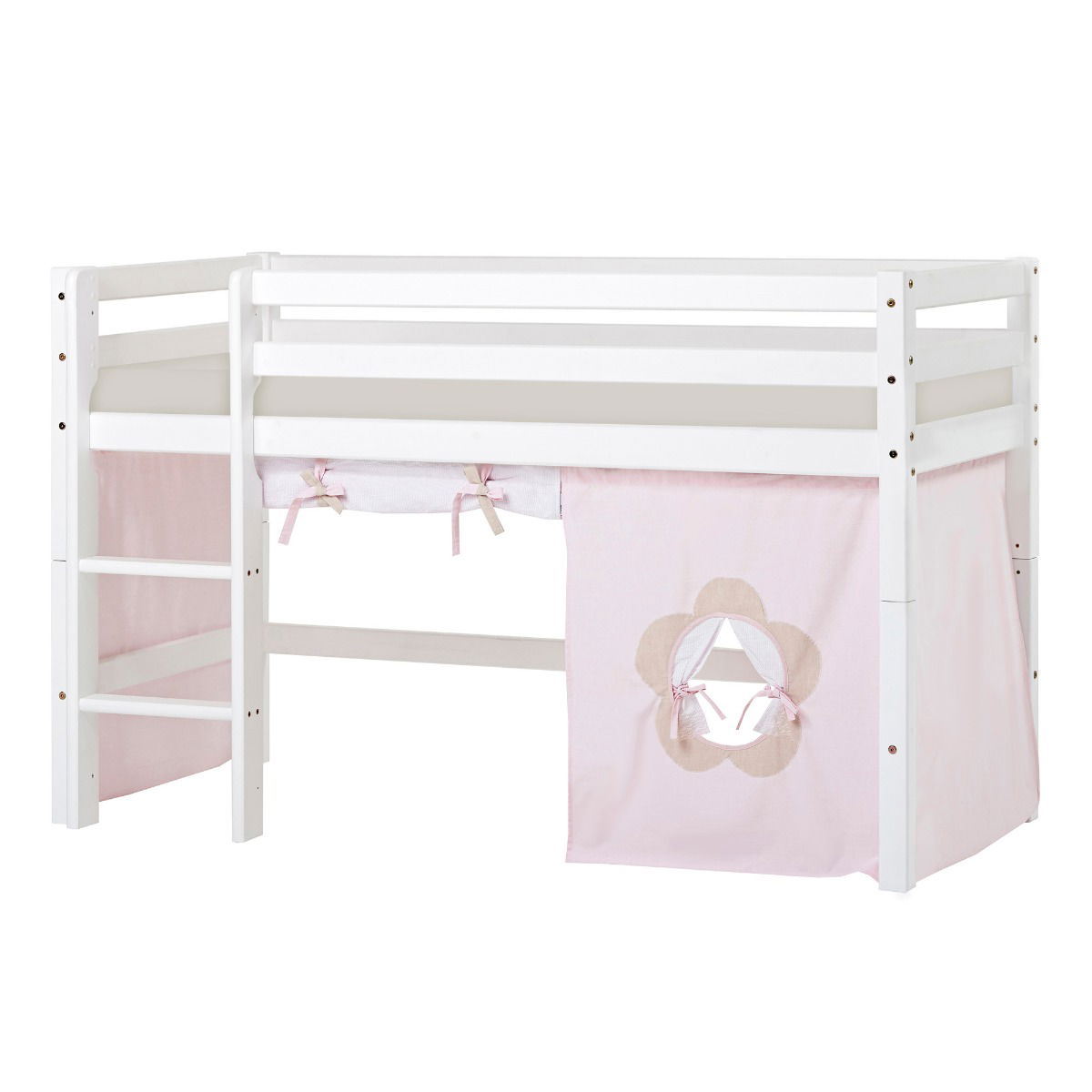 BUNDLE ECO Dream Halbhochbett 70x160 cm mit FAIRYTALE FLOWER Vorhang und Kaltschaum-Matratze