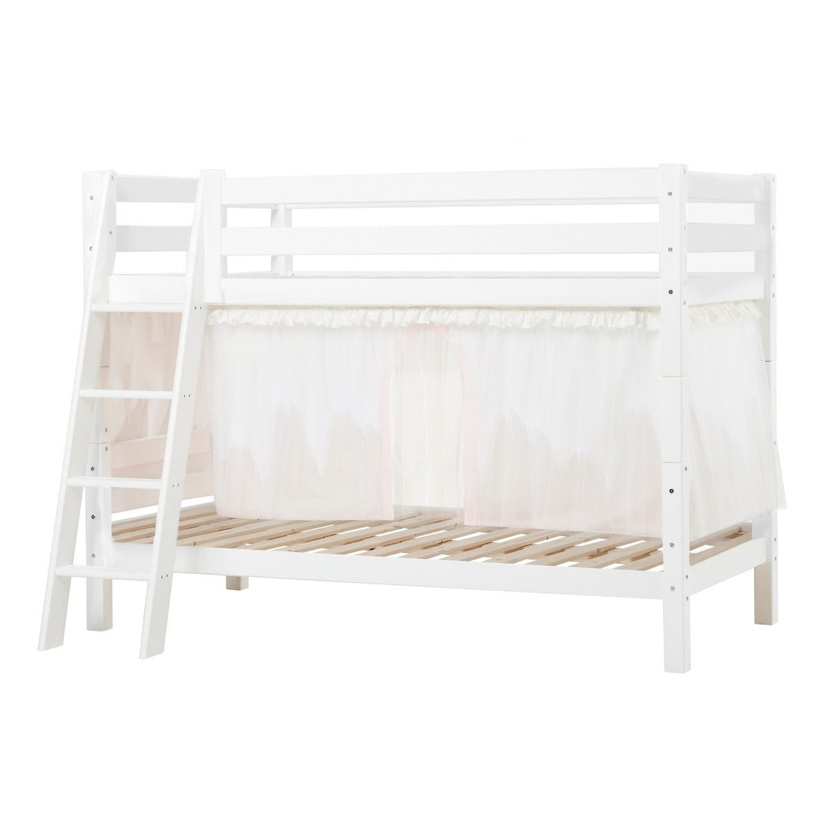 BUNDLE ECO Luxury Etagenbett 90x200 cm mit schräger Leiter und mit WINTER WONDERLAND Vorhang