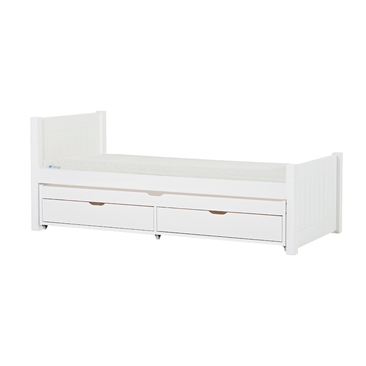 Hoppekids Noah Deluxe Bett 90x200 cm mit hohem und mittelhohem Giebel Eco Luxury-Matratze und Auszieh-/Gästebett 70x190 cm - Matratzenbezugsfarbe: Sand