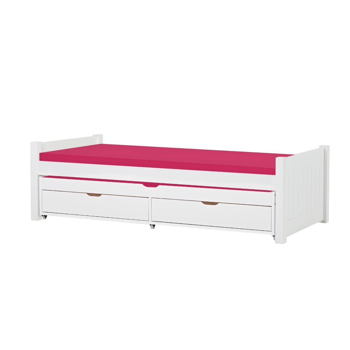 Hoppekids Noah Deluxe Bett 90x200 cm mit mittelhohen Giebeln Schaum-Matratze und Auszieh-/Gästebett 90x190 cm  - Matratzenbezugsfarbe: Pink