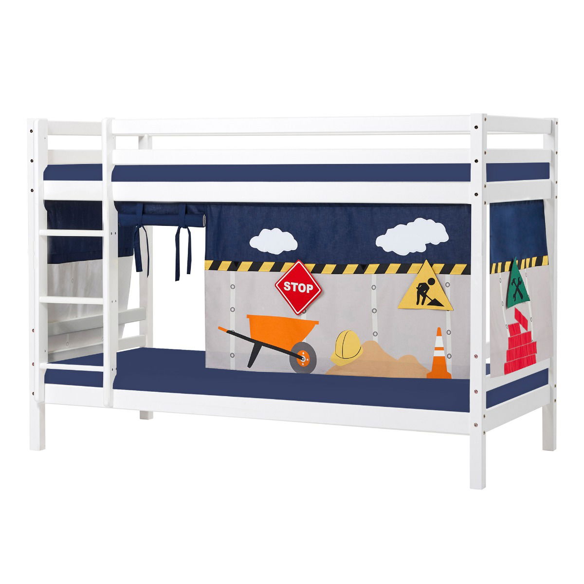 BUNDLE ECO Dream Etagenbett 90x200 cm (nicht teilbar) mit CONSTRUCTION Vorhang und Schaummatratze