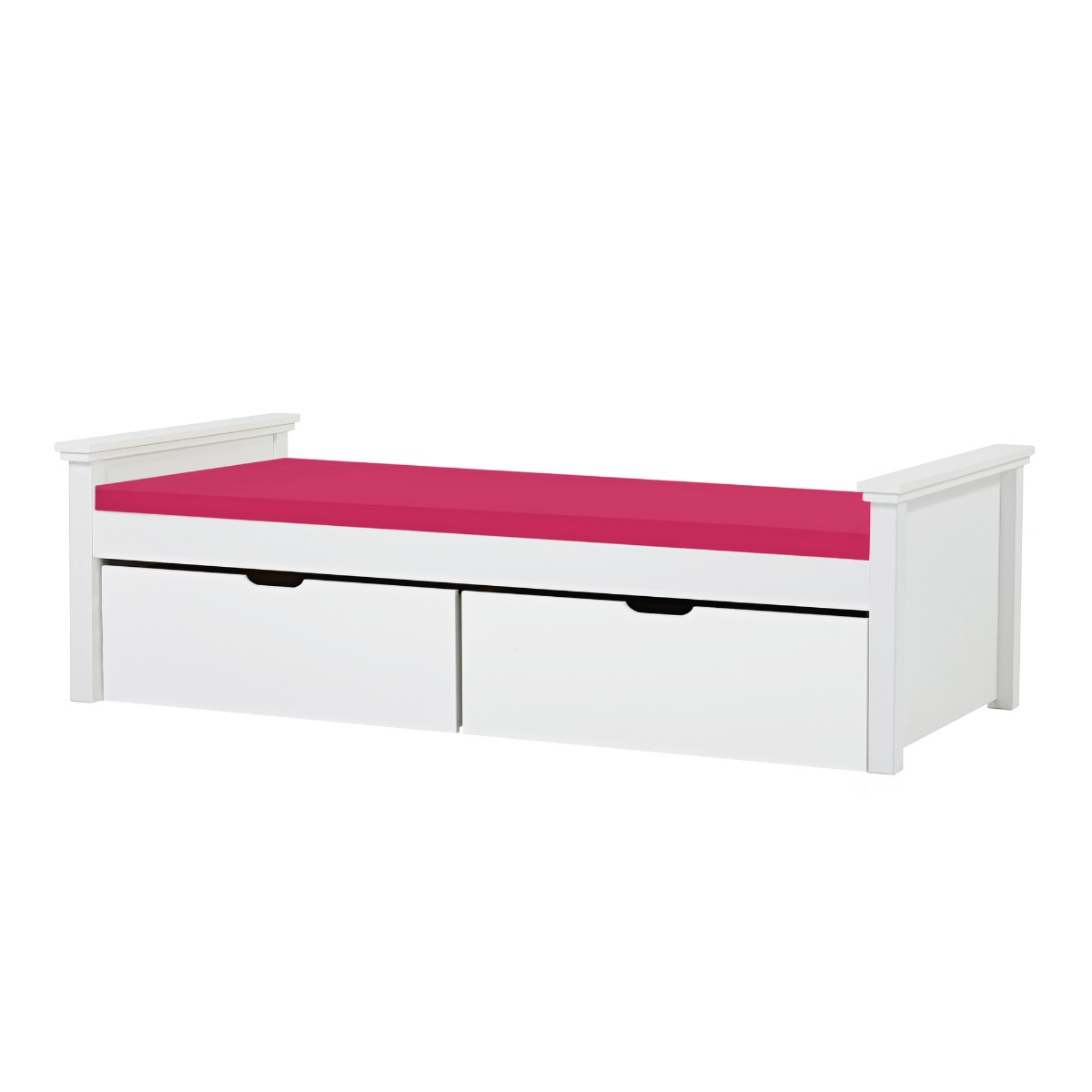 Hoppekids Maja Deluxe Bett 90x200 cm mit mittelhohen Giebeln Kaltschaum-Matratze und zwei Schubkästen - Matratzenbezugsfarbe: Pink