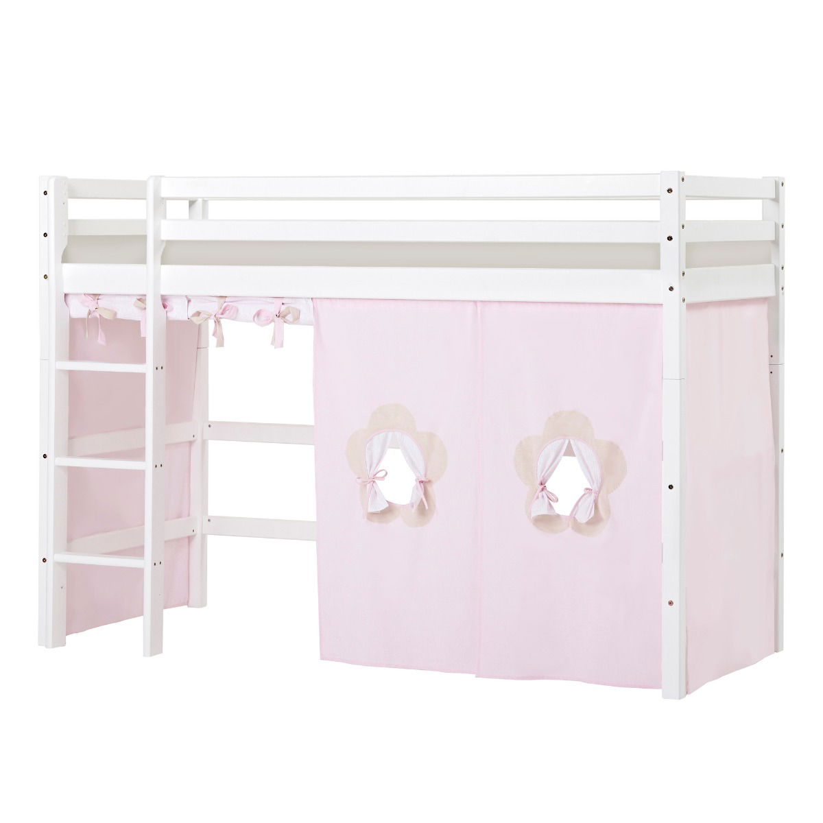 BUNDLE ECO Dream Mittel-Hochbett 90x200 cm mit FAIRYTALE FLOWER Vorhang und Schaummatratze