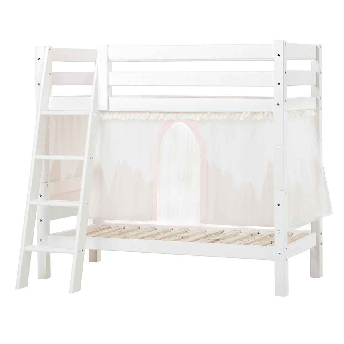 BUNDLE ECO Luxury Etagenbett 70x160 cm mit schräger Leiter und mit WINTER WONDERLAND Vorhang