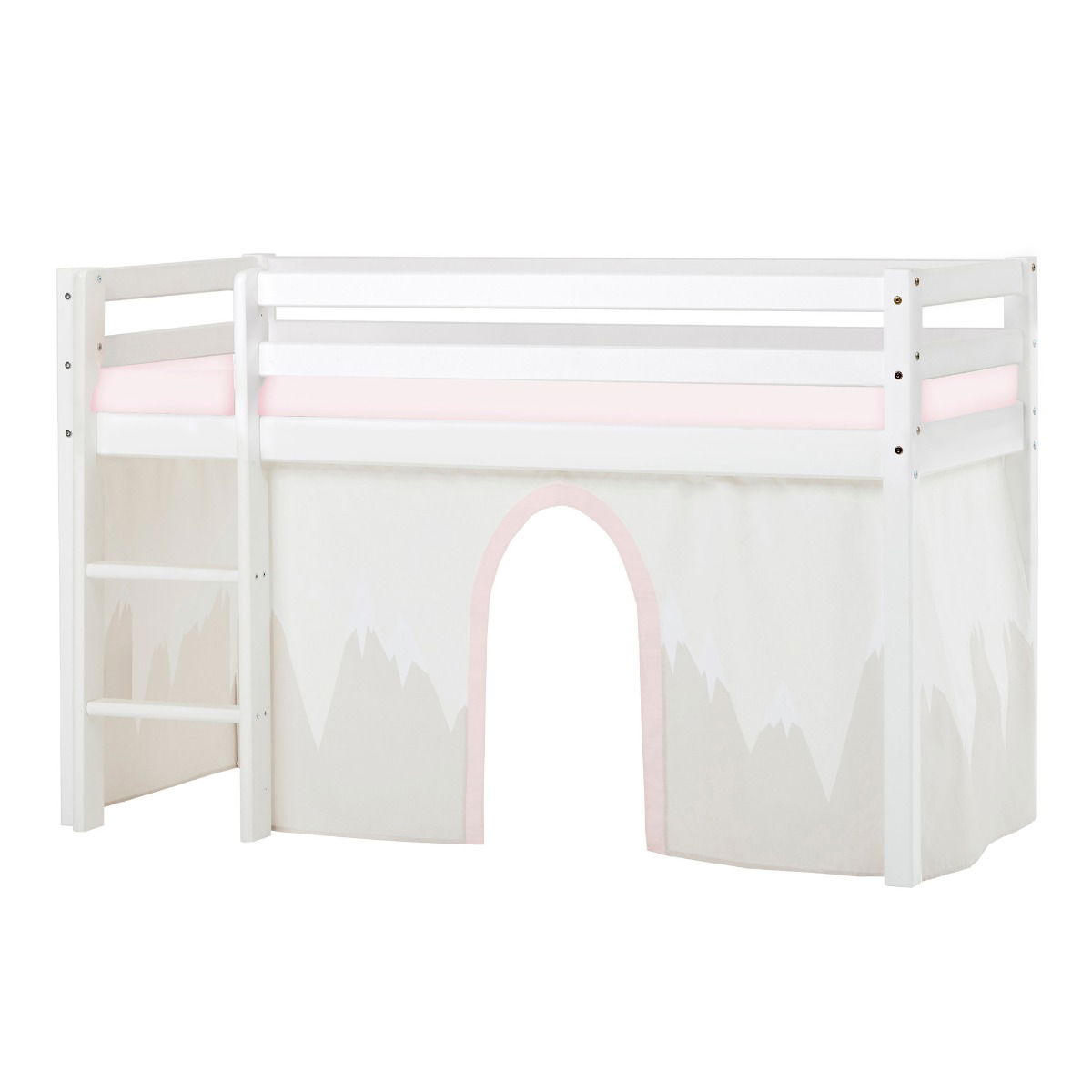 BUNDLE ECO Dream Halbhochbett 70x160 cm (nicht teilbar) mit WINTER WONDERLAND Vorhang und Schaummatratze