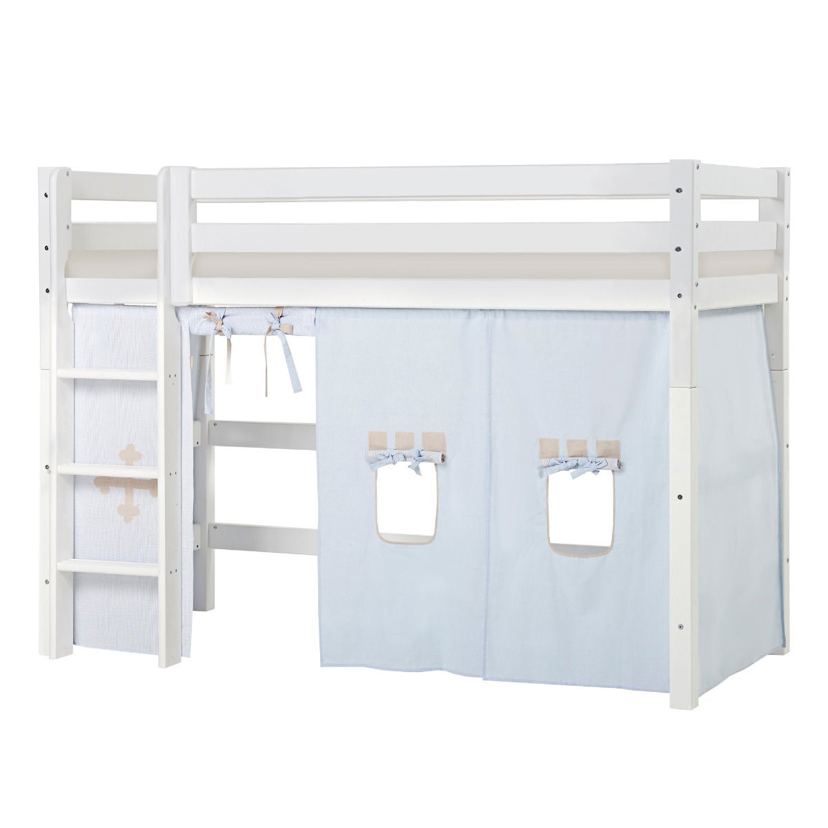 BUNDLE ECO Luxury Mittel-Hochbett 90x200 cm mit FAIRYTALE KNIGHT-Vorhang und Schaummatratze