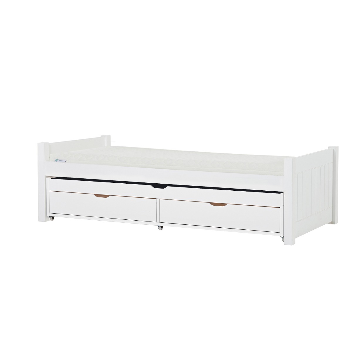 Hoppekids Noah Deluxe Bett 90x200 cm mit mittelhohen Giebeln Eco Luxury-Matratze und Auszieh-/Gästebett 90x190 cm - Matratzenbezugsfarbe: Schwarz