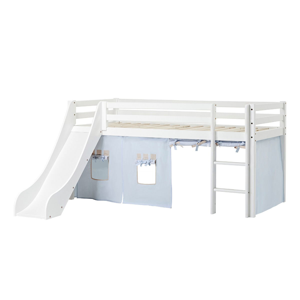 BUNDLE ECO Dream Halbhochbett 90x200 cm (nicht teilbar) mit Rutsche mit FAIRYTALE KNIGHT Vorhang