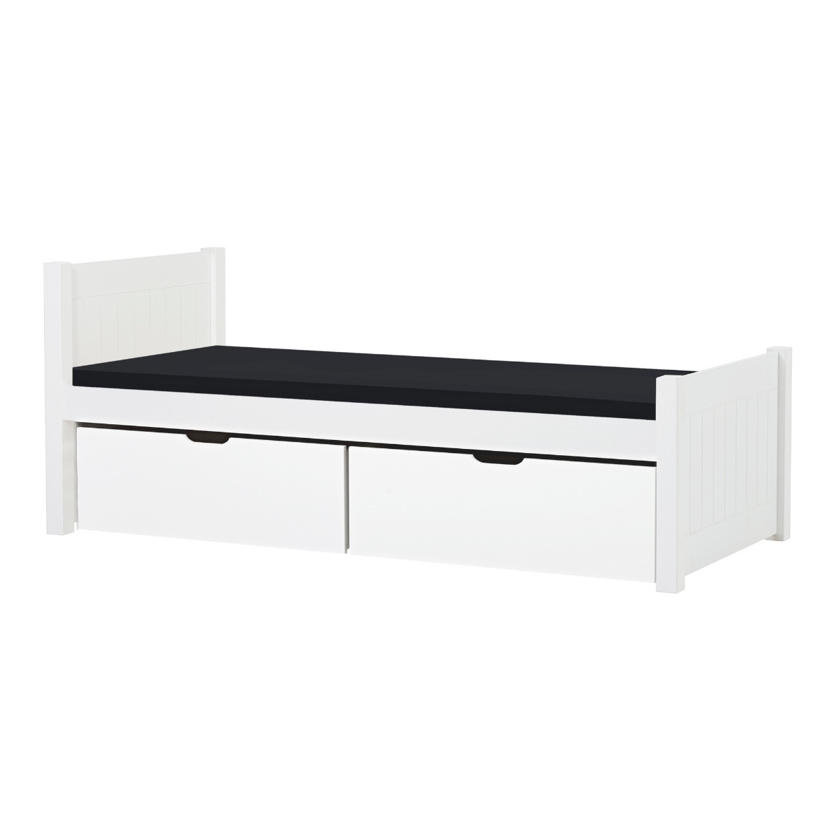 Hoppekids Noah Deluxe Bett 90x200 cm mit hohem und mittelhohem Giebel und Schaum-Matratze und zwei Schubkästen - Matratzenbezugsfarbe: Schwarz