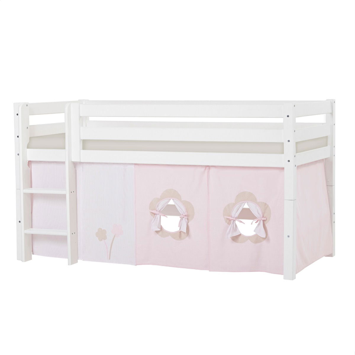 BUNDLE ECO Luxury Halbhochbett 90x200 cm mit FAIRYTALE FLOWER-Vorhang und Kaltschaum-Matratze
