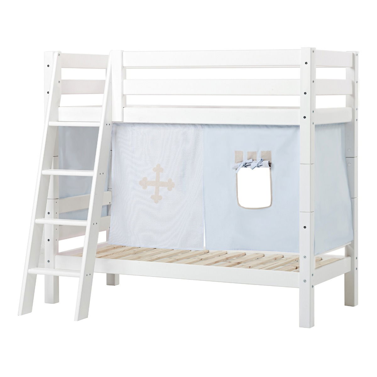 BUNDLE ECO Luxury Etagenbett 70x160 cm mit schräger Leiter und mit FAIRYTALE KNIGHT-Vorhang
