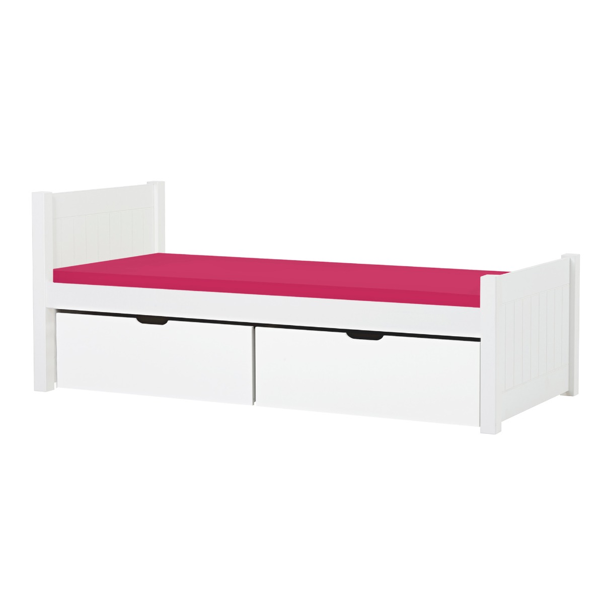 Hoppekids Noah Deluxe Bett 90x200 cm mit hohem und mittelhohem Giebel und Schaum-Matratze und zwei Schubkästen - Matratzenbezugsfarbe: Pink