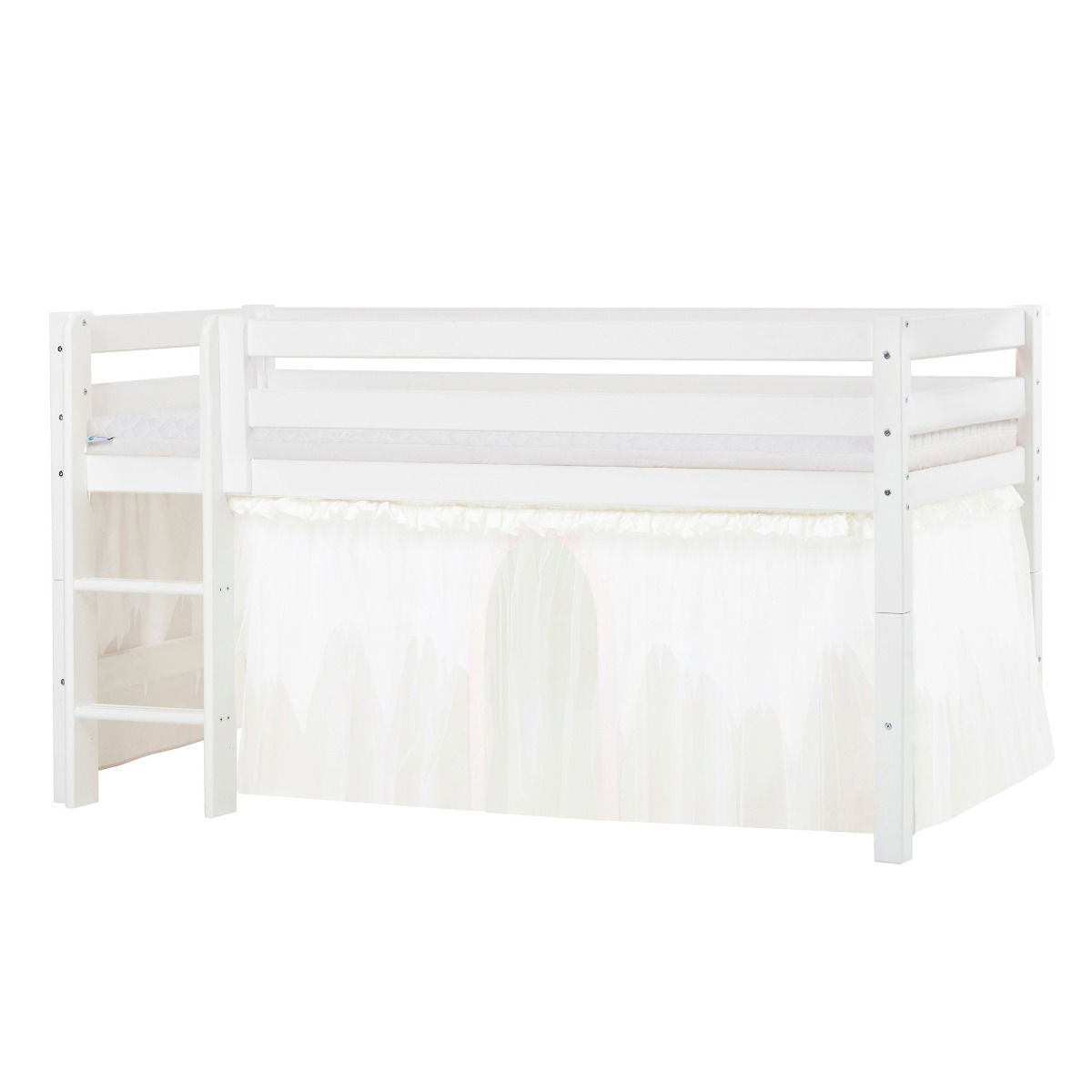 BUNDLE ECO Luxury Halbhochbett 90x200 cm mit WINTER WONDERLAND Vorhang und ECO Luxury Matratze